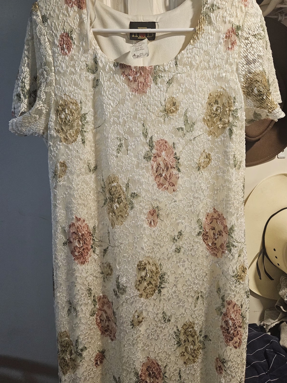 Vintage Helene Blake Off-White Floral Lace Dress